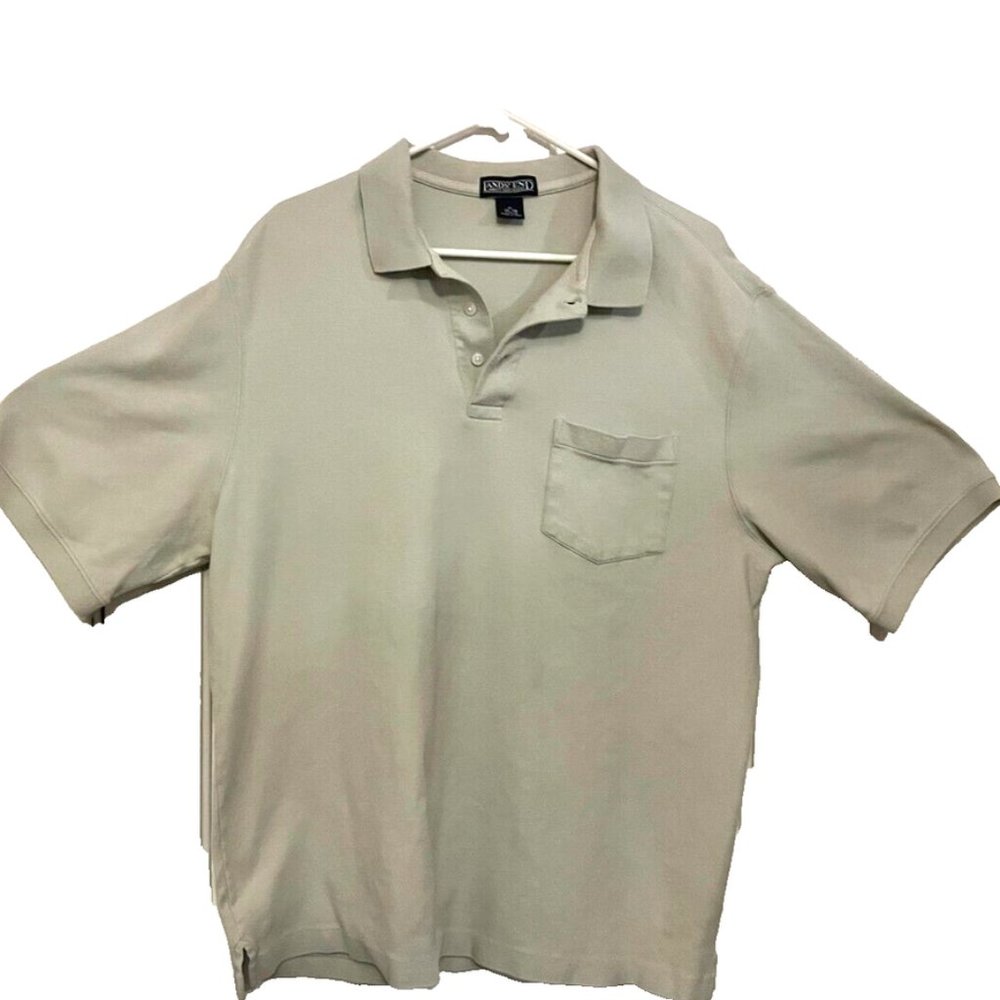 Lands' End Men’s Tan Polo Shirt XL 100% Cotton Classic Short Sleeve